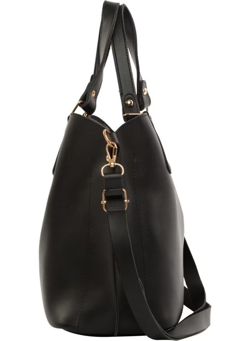 Bagmori Black Three Compartment Bag with Snap Detail - Image 2